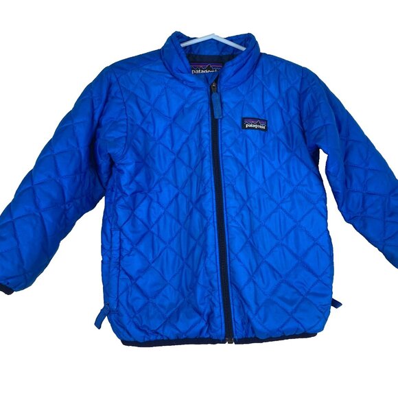 Patagonia Boys Sz 2T Blue Quilted Primaloft Full Zip Jacket With Logo - Picture 1 of 5